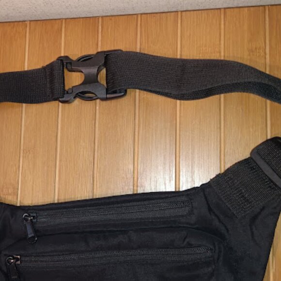 Vintage Surf Style Fanny Pack Black Belt Bag Waterproof Fabric Double Pocket - Picture 3 of 7